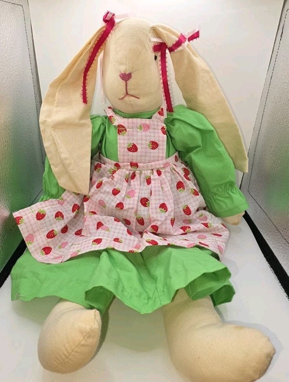 Handmade Vintage 1990’s Rustic Cottagecore Green Floppy Ear Bunny Rabbit 19”